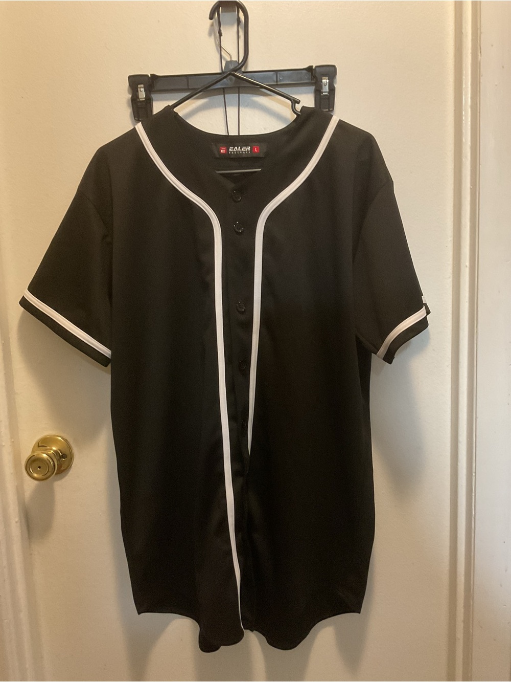 Black Short-Sleeve Baseball Jersey with White Piping